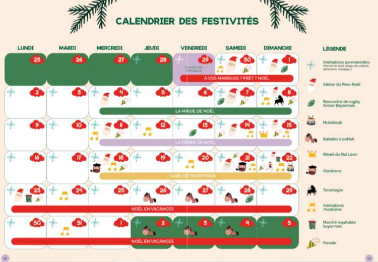 calendrier des festivités-Noël à Bayonne 2024